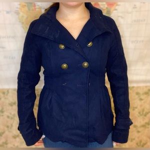 Blue Double Breasted Pea Coat with Pockets.